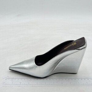 Wansseny Silver Women Chic Pointed Toe Wedge High Heel Mules Ladies Dress